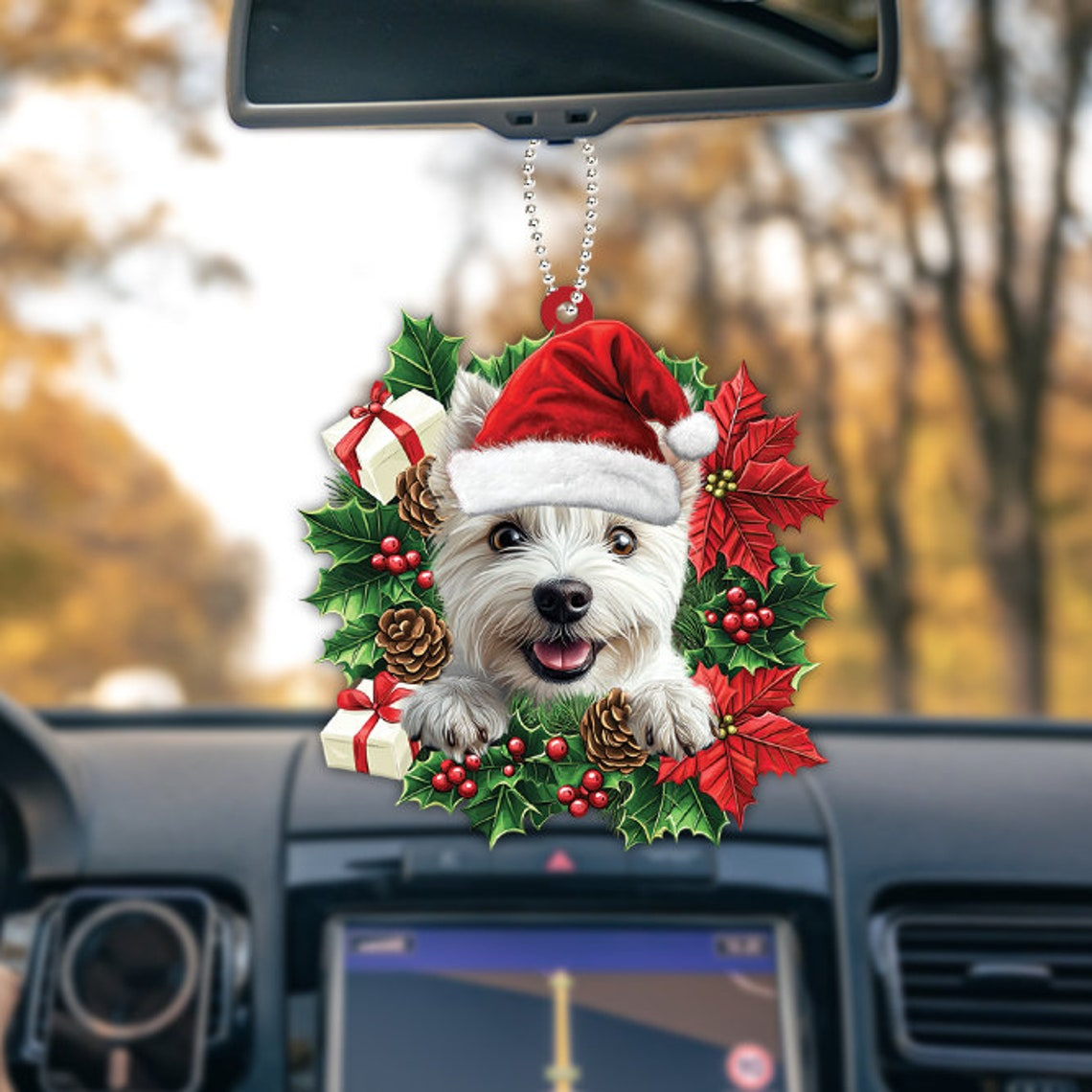 West Highland White Terrier Dog Christmas Wreath Ornament, Unique Westie Dog Christmas Ornament Decor