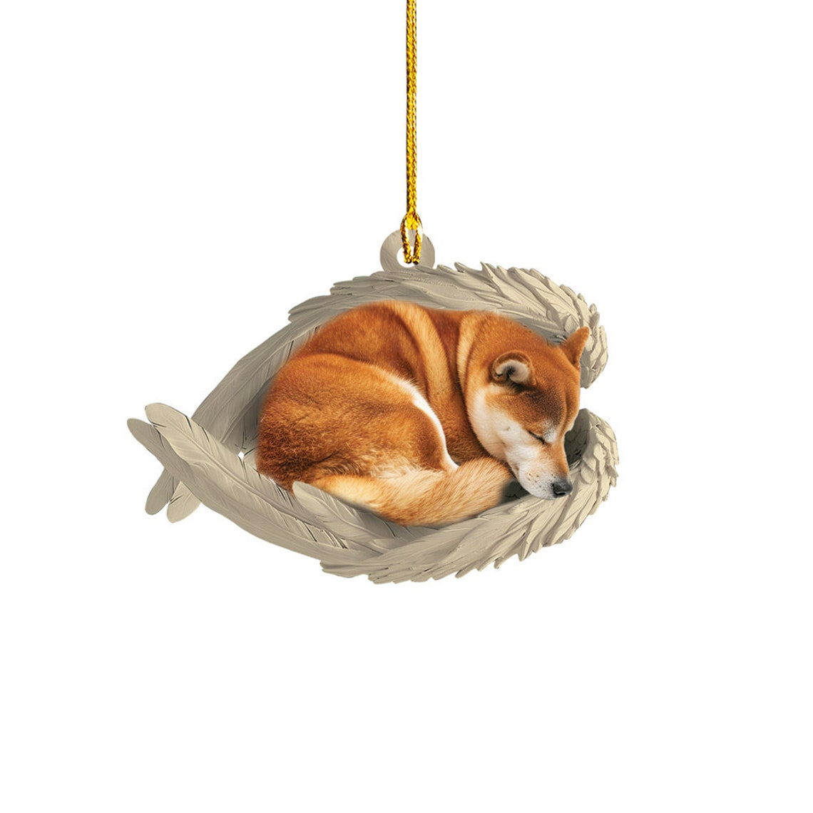 Christmas Shiba Inu Dog Sleeping Angel Wings Ornament, Shiba Inu Dog Christmas Ornament Gift