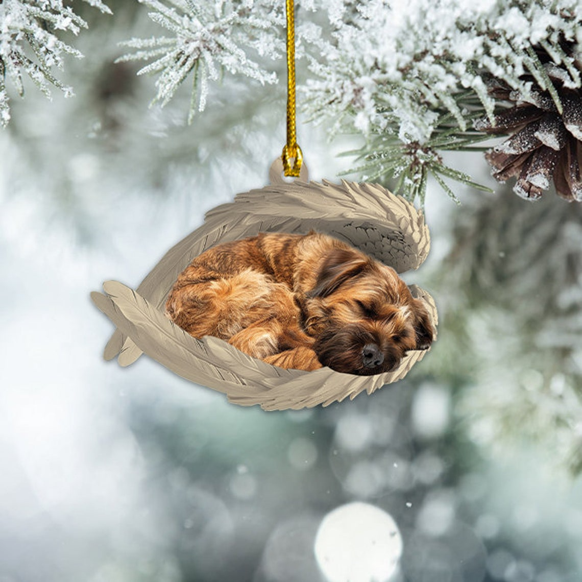 Wheaten Terrier Dog Sleeping Angel Wings Christmas Ornament, Cute Terrier Dog Christmas Ornament Gift