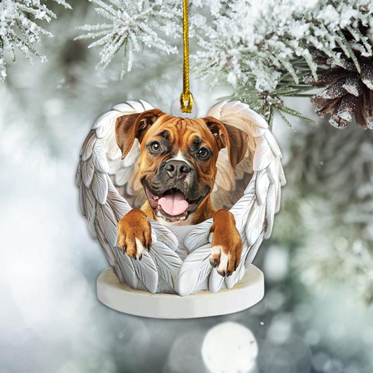 Cute Boxer Dog Angel Wings Hanging Ornament, Boxer Dog Flat Christmas Ornament Decor Holiday