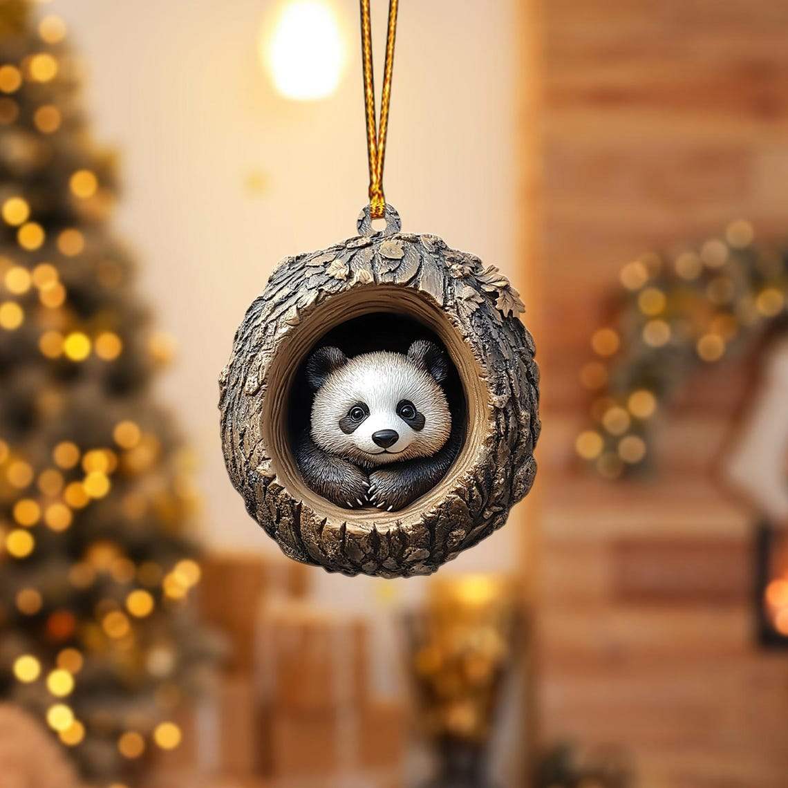 Panda Flat Hanging Christmas Ornament, Cute Panda Rearview Mirror Car Ornament Decor Holiday