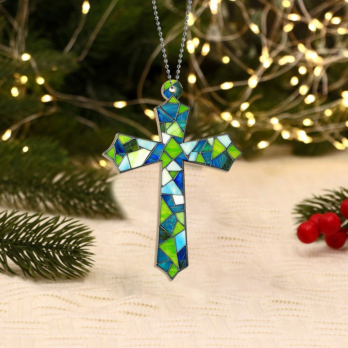 Jesus Cross Hanging Suncatcher Ornament, Jesus Cross Ornament Gift, Jesus Cross Window Suncatcher