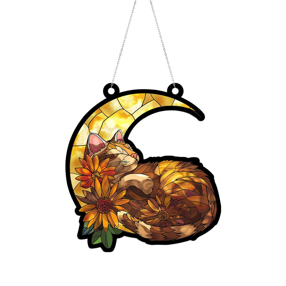 Cat Angel and Flower Memorial Hanging Suncatcher, Pet Memorial Suncatcher Ornament Decor Home