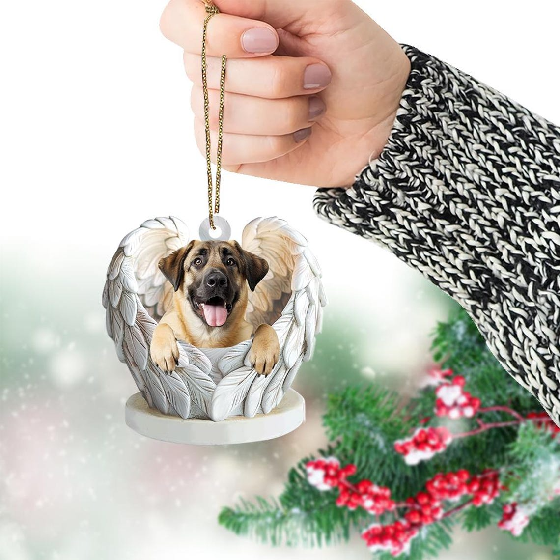 Cute Anatolian Shepherd Dog Angel Wings Ornament, Cute Dog Hanging Christmas Decor Ornament