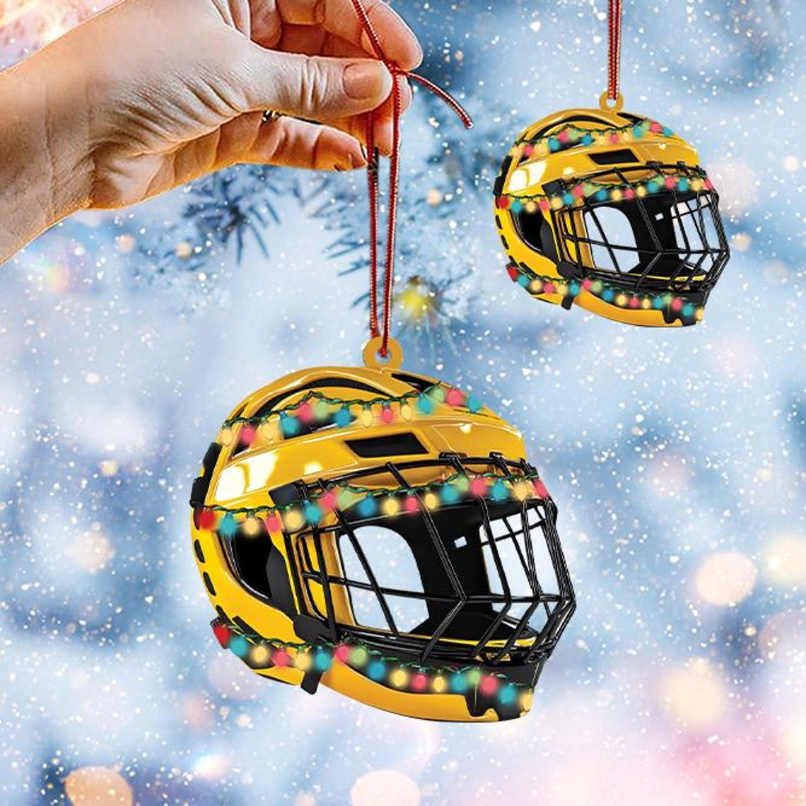 Hockey Helmet Christmas Light Ornament, Hockey Hanging Christmas Tree Ornament Decor