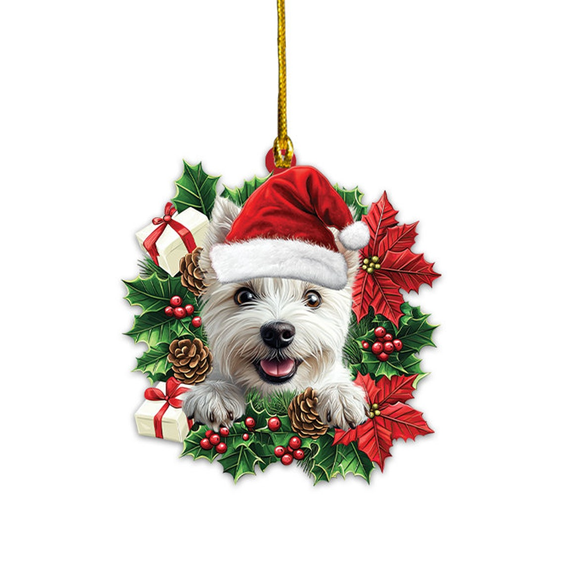 West Highland White Terrier Dog Christmas Wreath Ornament, Unique Westie Dog Christmas Ornament Decor