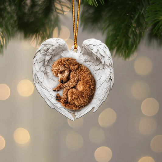 Poodle Dog Sleeping Angel Wings Ornament, Ornament Cute Dog Christmas Decor Gift