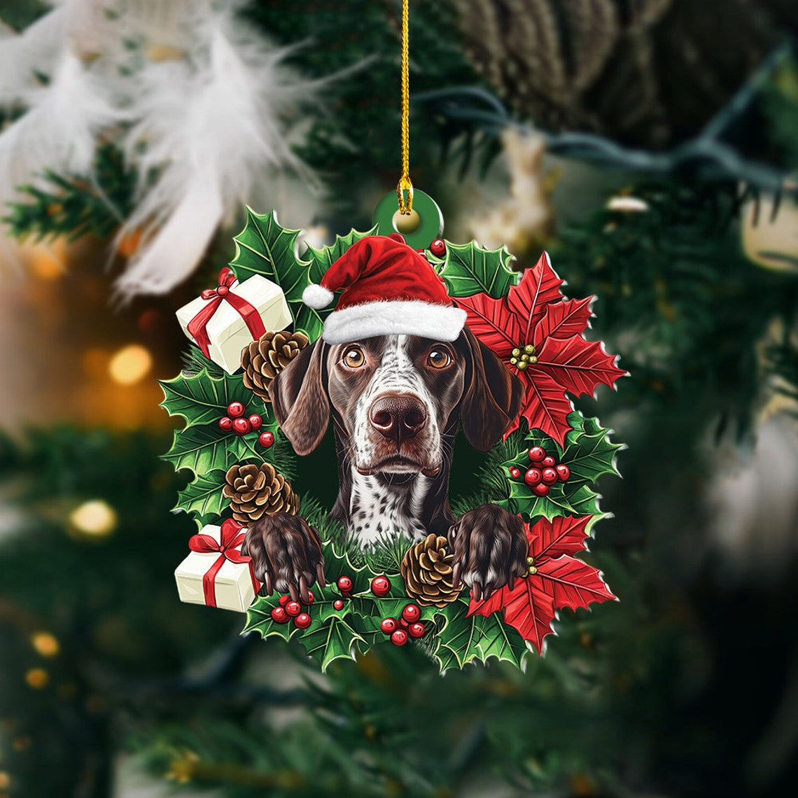 German Shorthaired Pointer Dog Christmas Wreath Ornament, Cute Dog Christmas Tree Ornament Gift