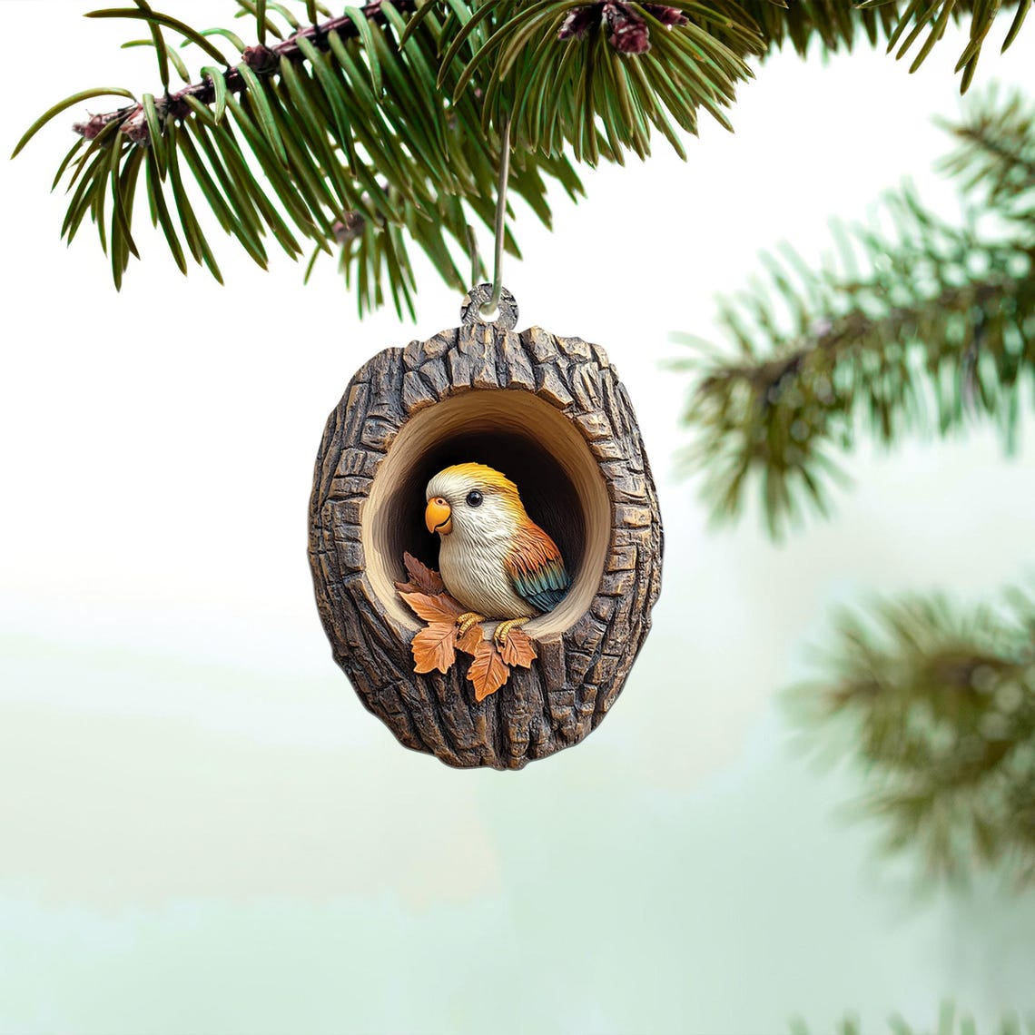 Cute Parrot Hanging Christmas Ornament, Christmas Parrot Rearview Mirror Car Ornament Decor