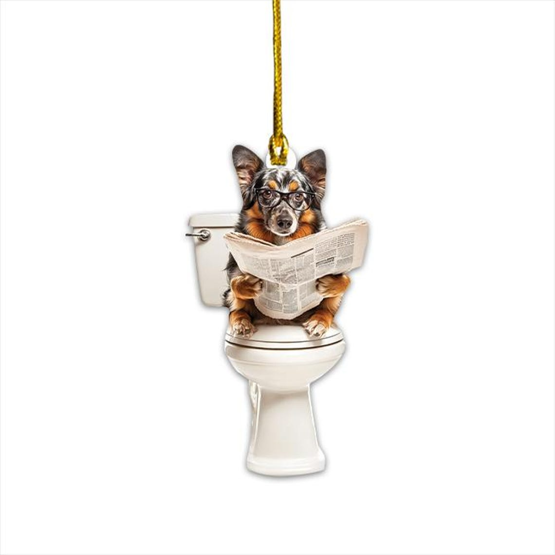 Australian Shepherd Dog Sitting On Toilet Ornament, Cute Dog Car Ornament Christmas Decor