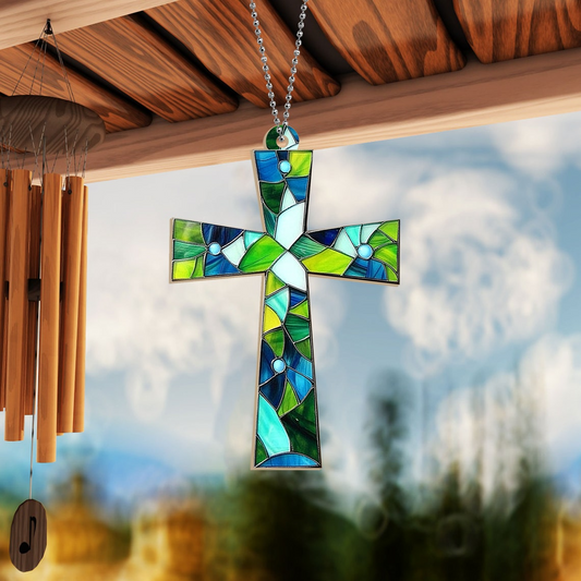 Jesus Cross Suncatcher Ornament, Jesus Cross Hanging Window Suncatcher Decor