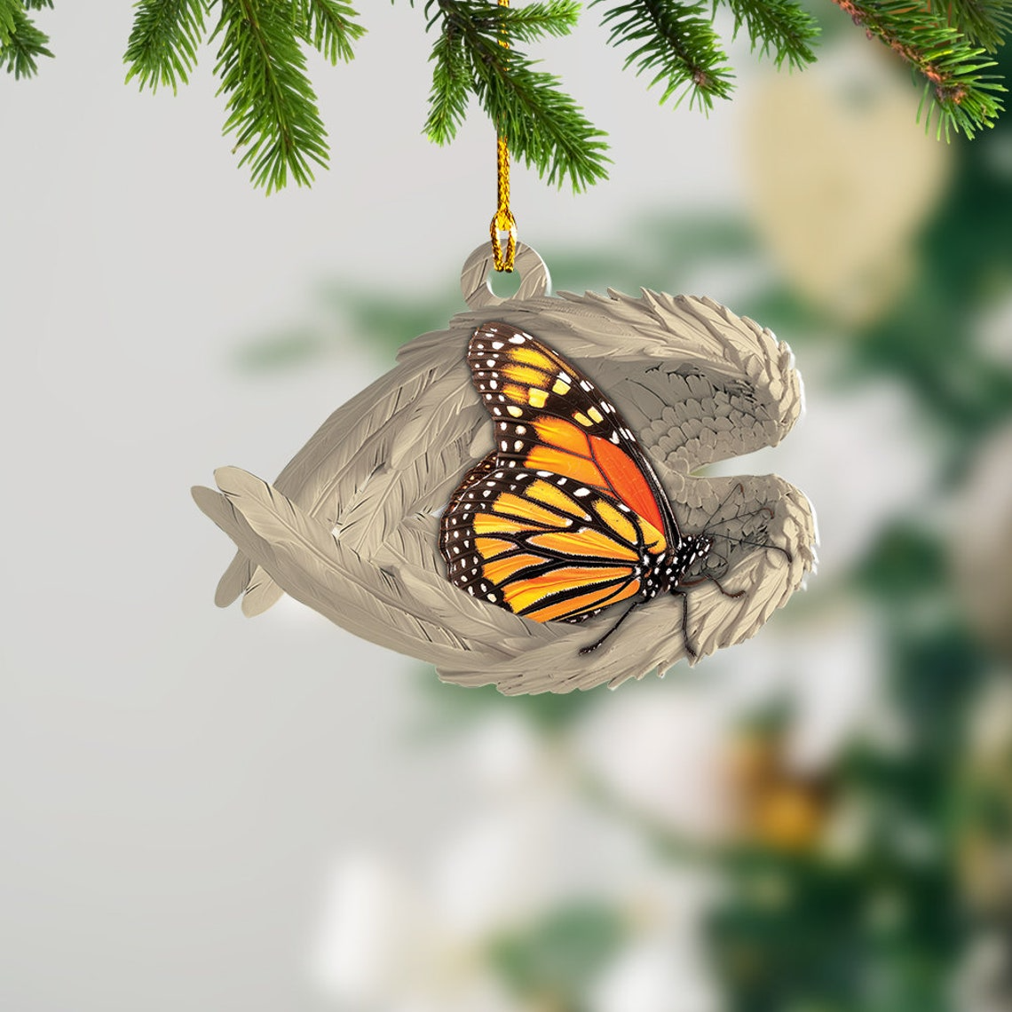 Butterfly Sleeping Angel Hanging Christmas Ornament, Butterfly Angel Wings Car Christmas Gift