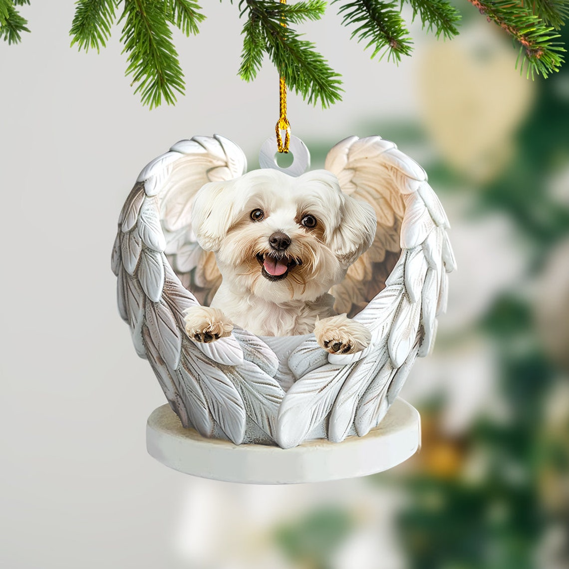 Maltese Dog Angel Christmas Ornament Gift, Maltese Dog Rearview Mirror Car Ornament Decor (Copy)