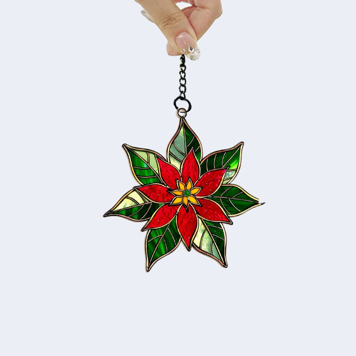 Poinsettia Suncatcher Ornament, Poinsettia Christmas Window Suncatcher