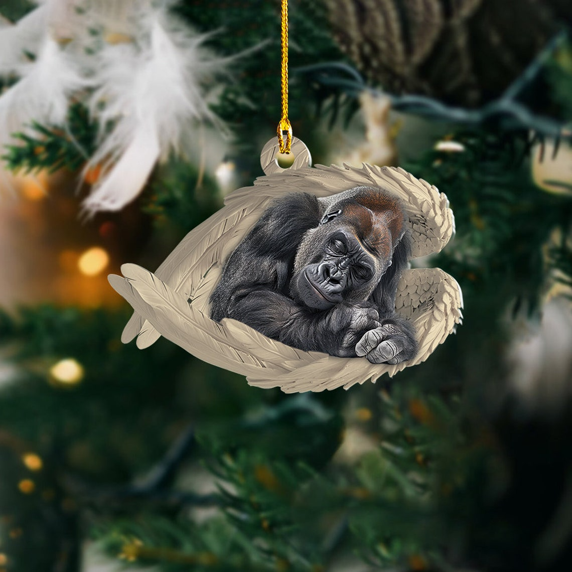 Gorilla Sleeping Angel Hanging Ornament Decor, Gorilla Angel Wings Christmas Ornament Holiday Gift