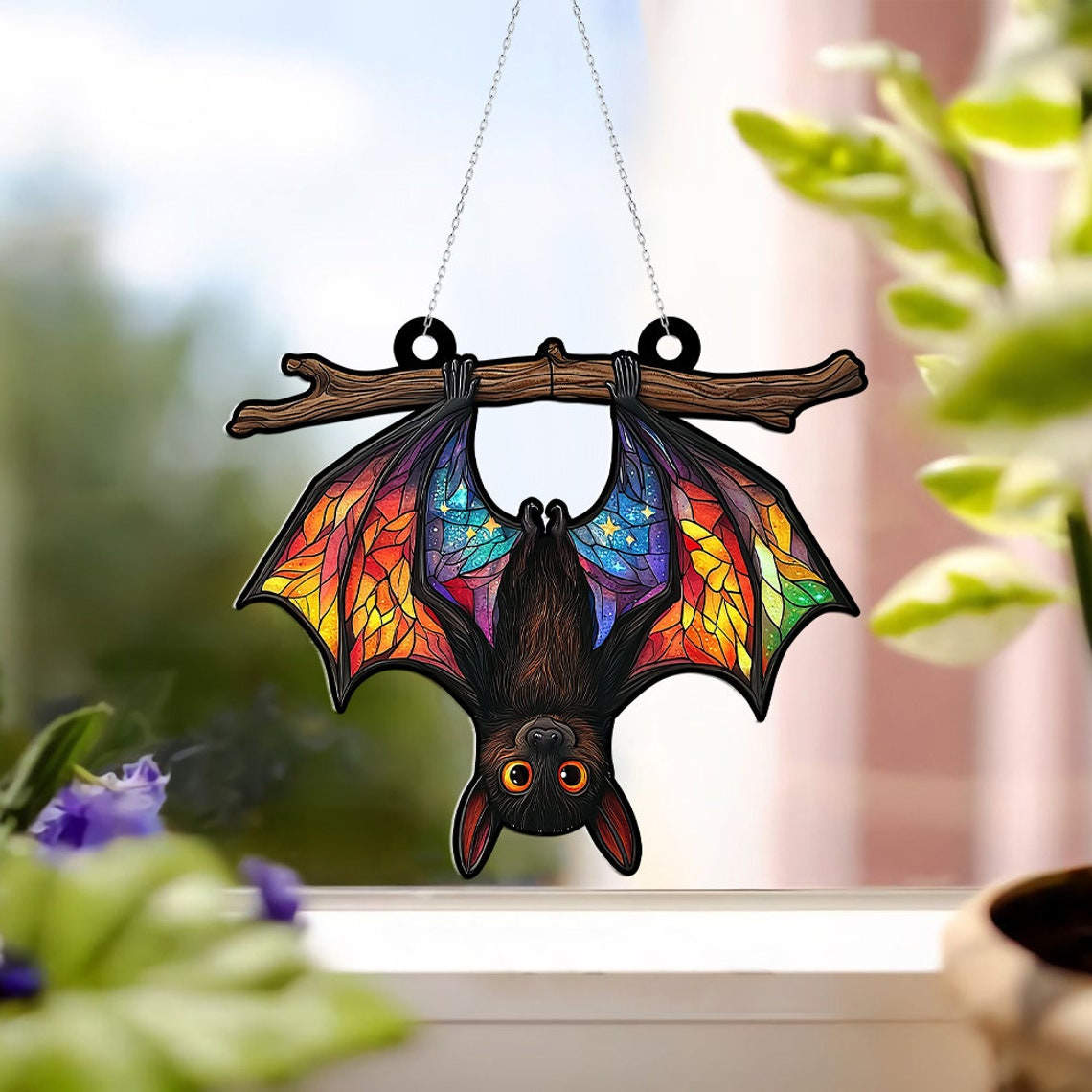 Cute Halloween Bat Hanging Suncatcher, Bat Halloween Suncatcher Decor