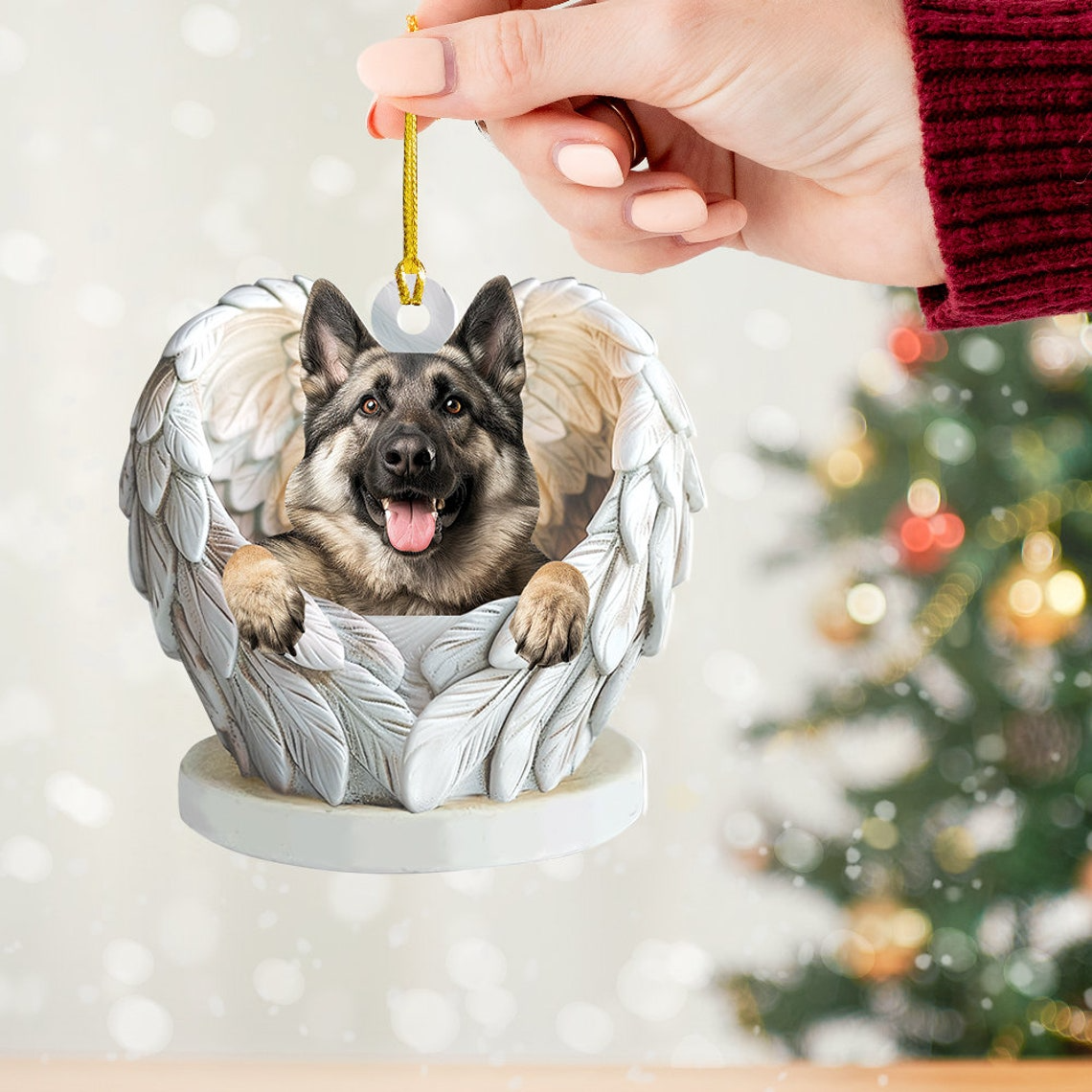 Norwegian Elkhound Dog Angel Wings Ornament, Cute Dog Hanging Christmas Ornament Decor