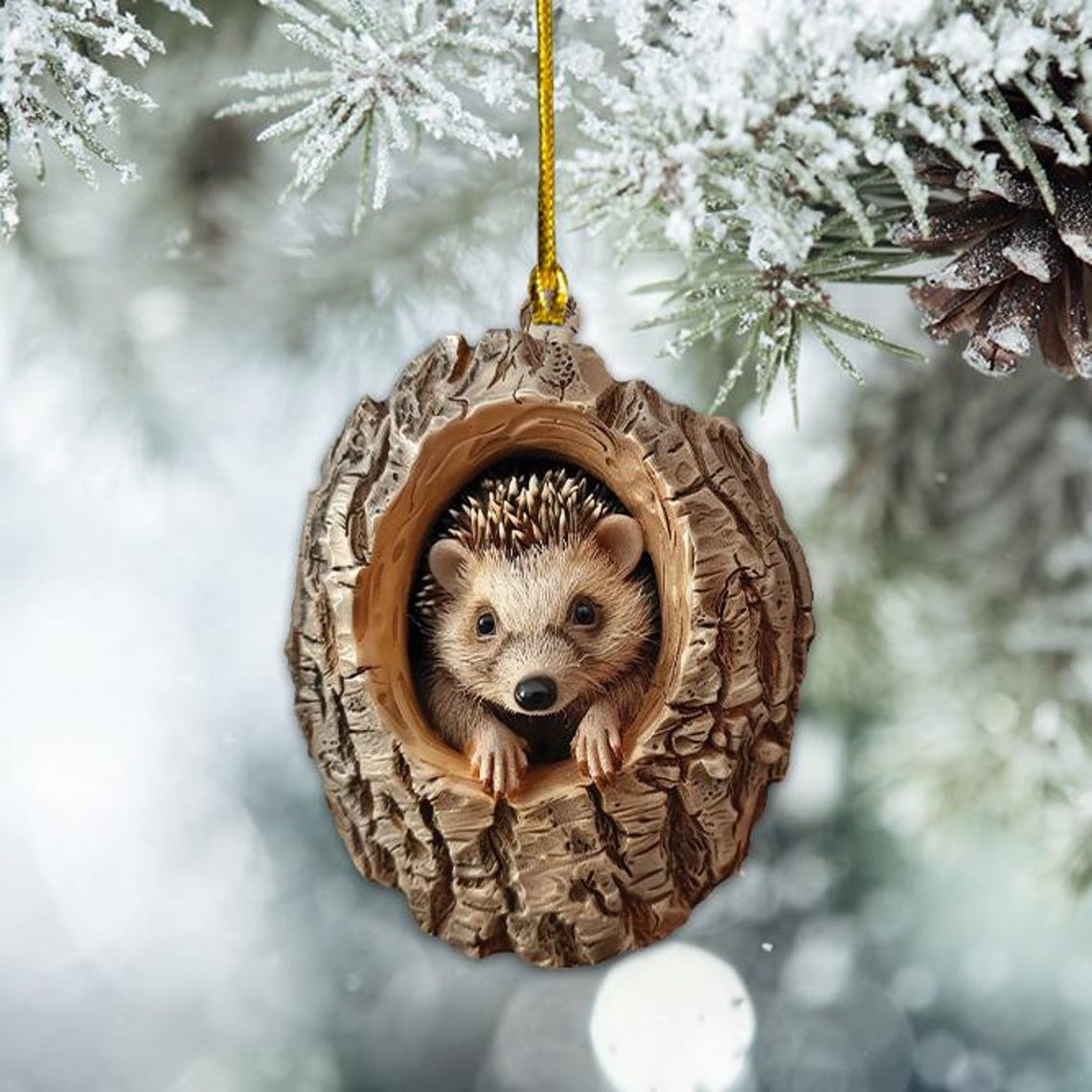 Christmas Hedgehog Flat Ornament Decor, Hedgehog Hanging Ornament Holiday Gift