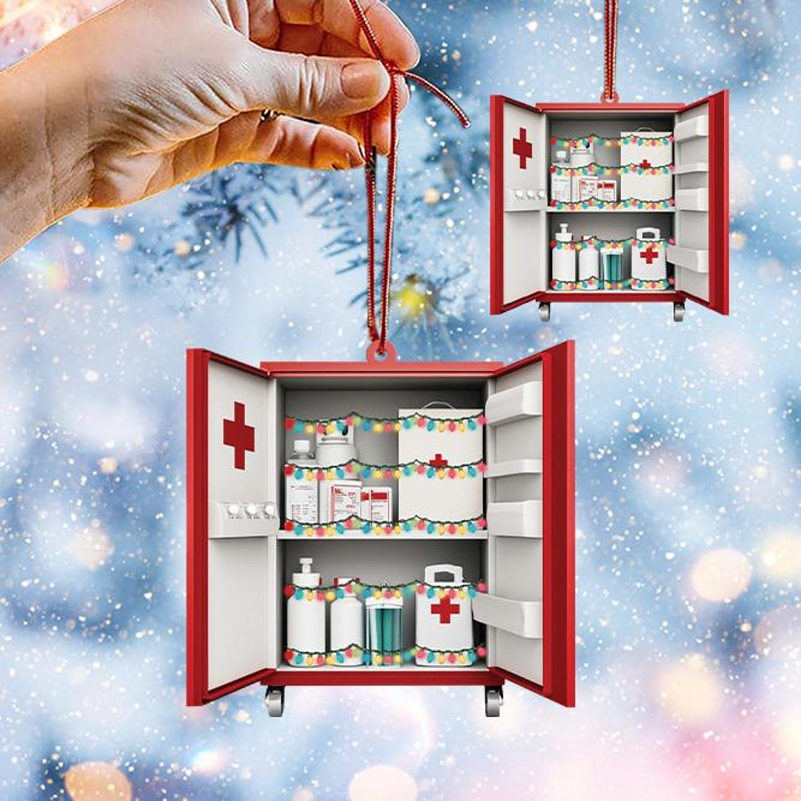 First Aid Cabinet Christmas Tree Ornament Decor, First Aid Kit Christmas Light Ornament Decor