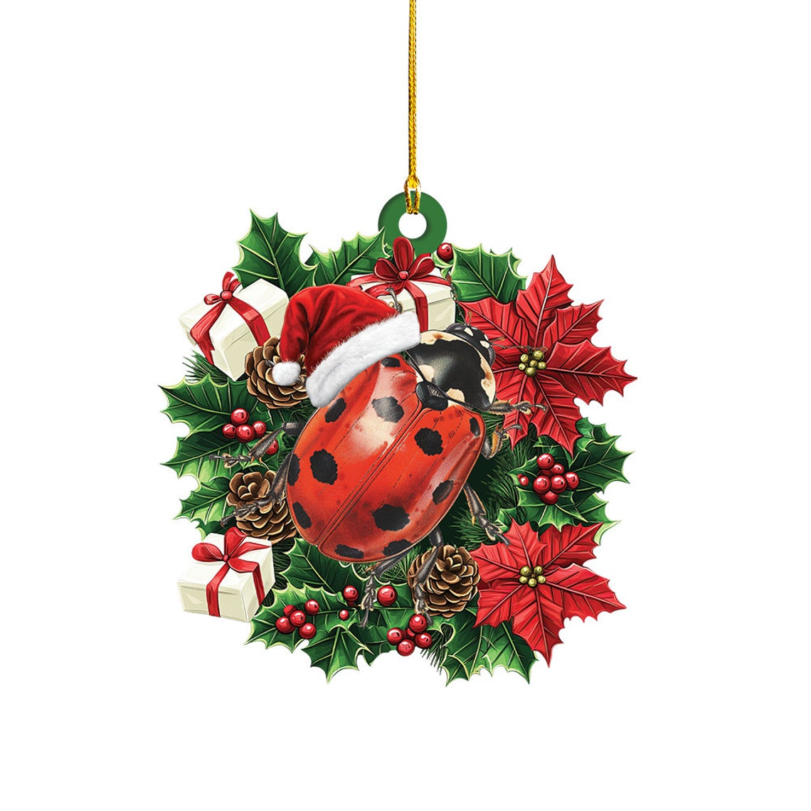 Ladybug Hanging Christmas Wreath Ornament, Ornament Christmas Ladybug Lover Holiday Gift