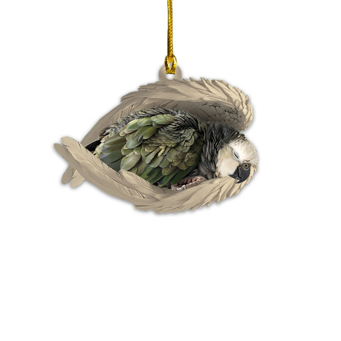 Cute White-Capped Pionus Sleeping Ornament, White-Capped Pionus Angel Wings Christmas Ornament