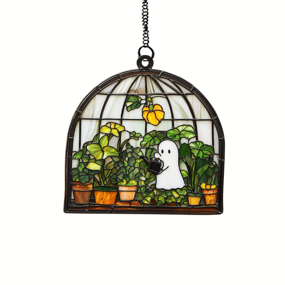 Ghost at Greenhouse Take Care of Trees Suncatcher, Cute Ghost Hanging Ornament