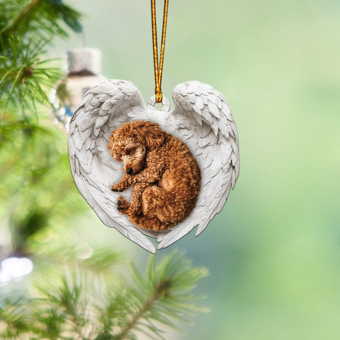 Poodle Dog Sleeping Angel Wings Ornament, Ornament Cute Dog Christmas Decor Gift