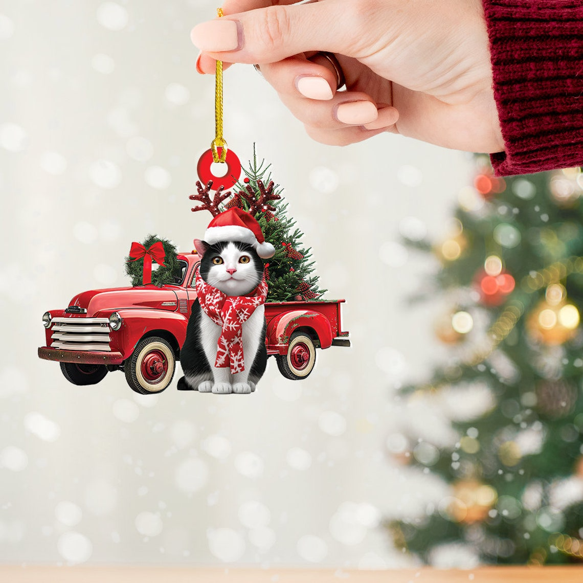 Laperm Shorthair Cat Hanging Christmas Ornament, Christmas Cat Hanging Ornament Decor Holiday Gift