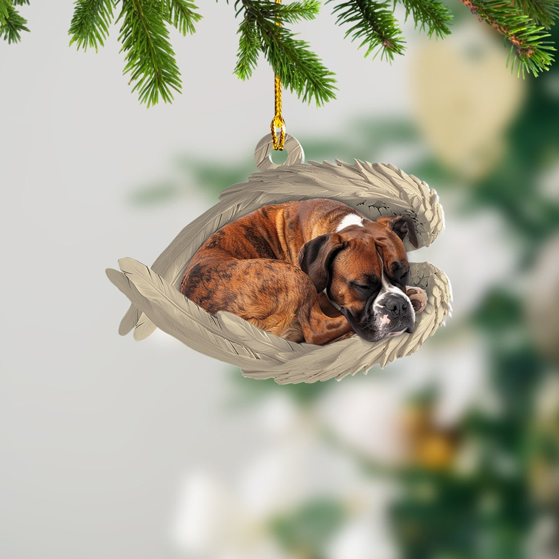 Christmas Boxer Dog Sleeping Angel Wings Ornament, Boxer Dog Christmas Ornament Holiday Gift