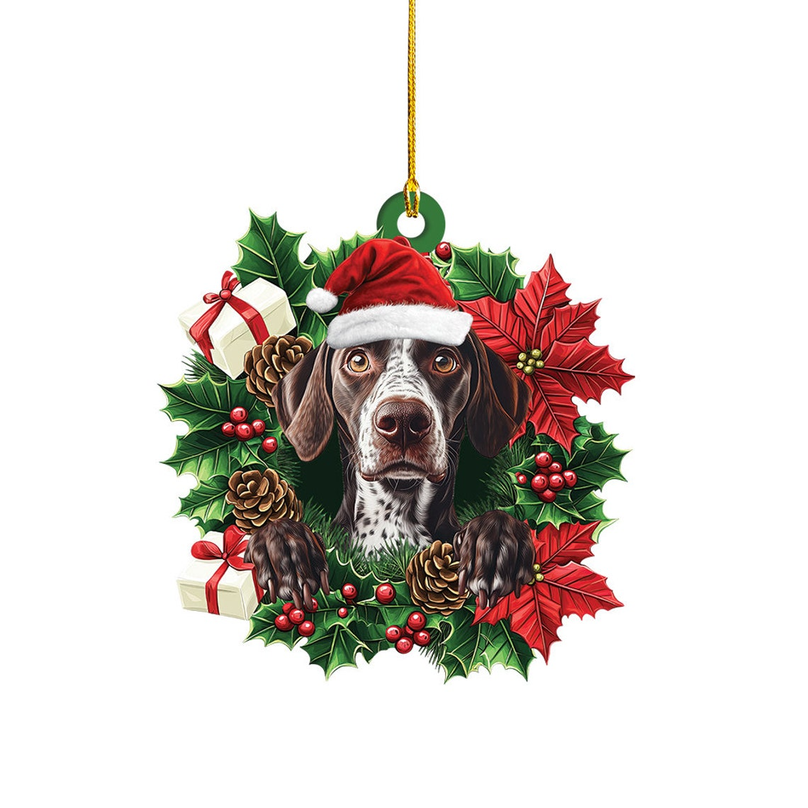 German Shorthaired Pointer Dog Christmas Wreath Ornament, Cute Dog Christmas Tree Ornament Gift