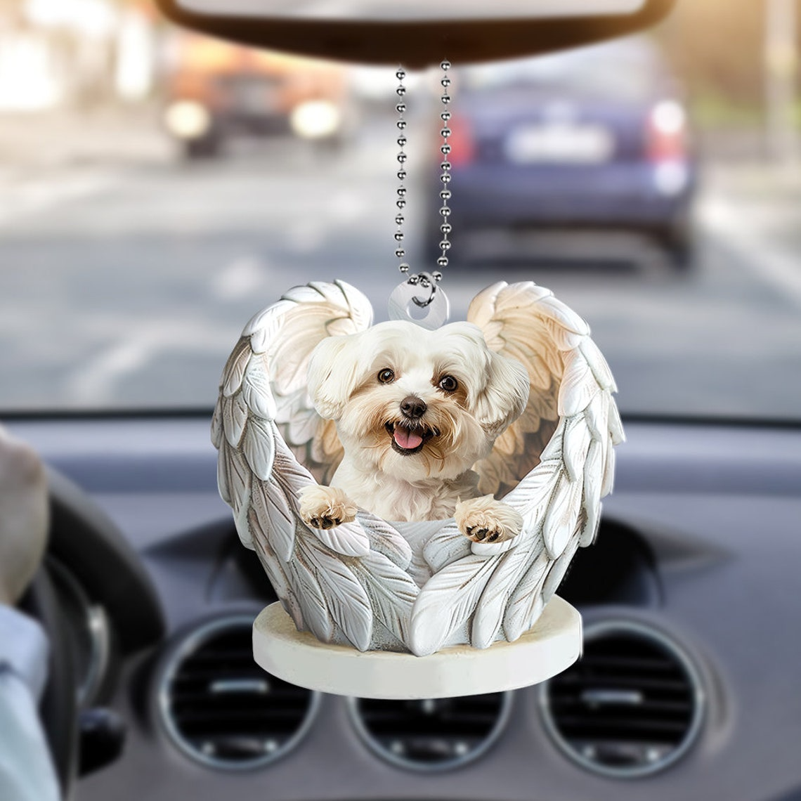 Maltese Dog Angel Christmas Ornament Gift, Maltese Dog Rearview Mirror Car Ornament Decor (Copy)