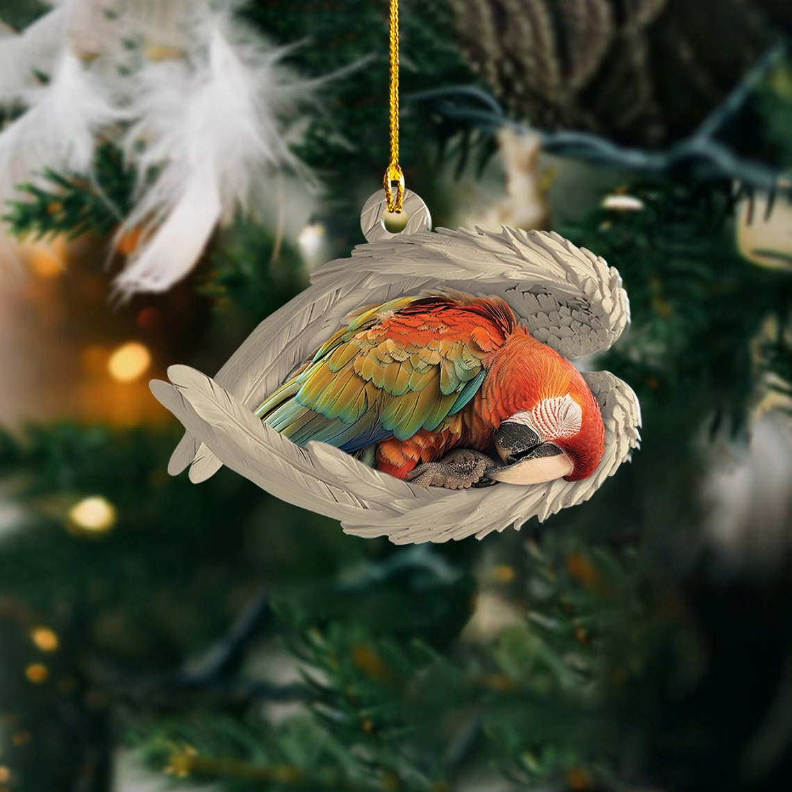 Quaker Parrot Sleeping Angel Wings Ornament, Cute Parrot Car Hanging Ornament Christmas Gift