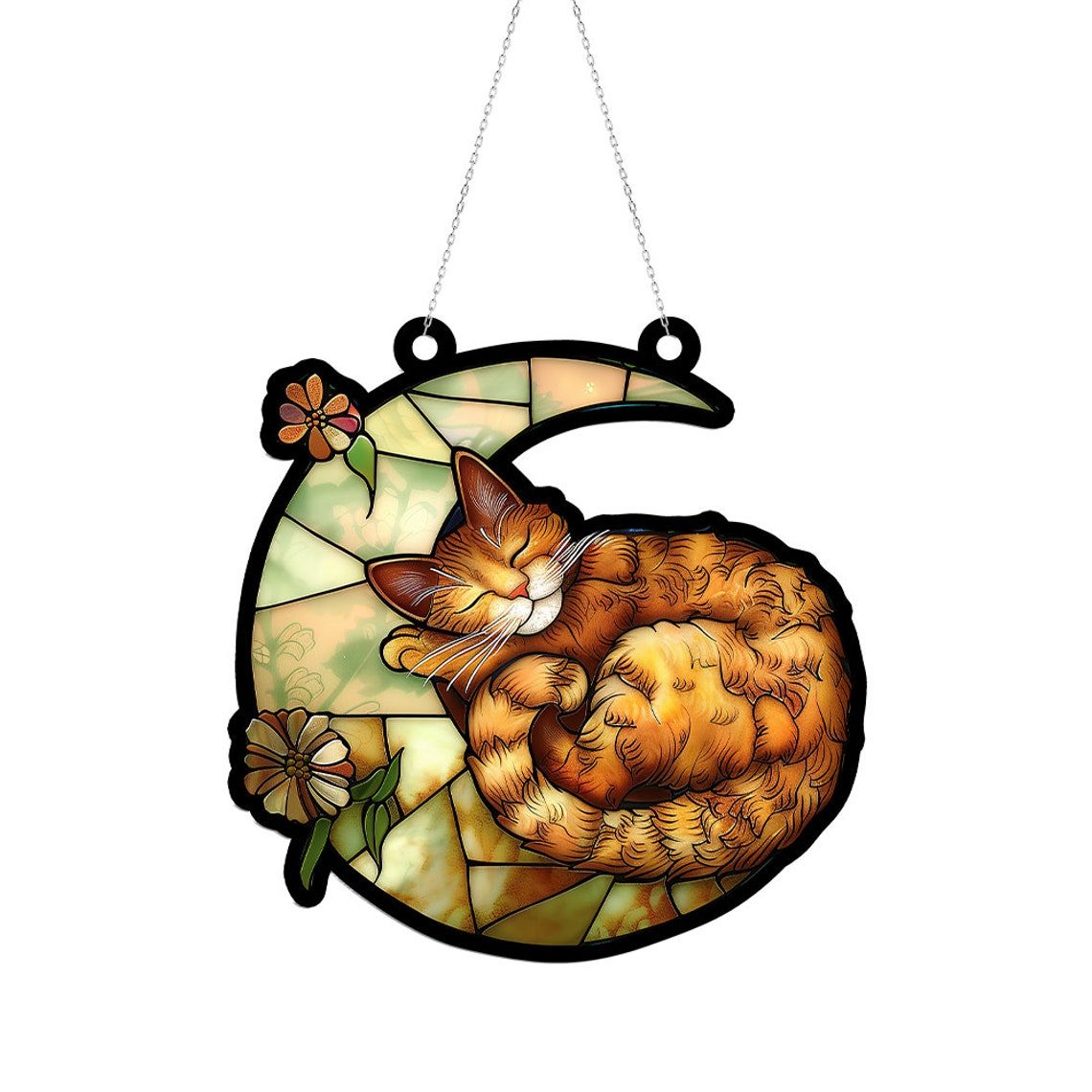 Cat Lying on the Moon Memorial Suncatcher, Cat Memorial Hanging Window Suncatcher Decor