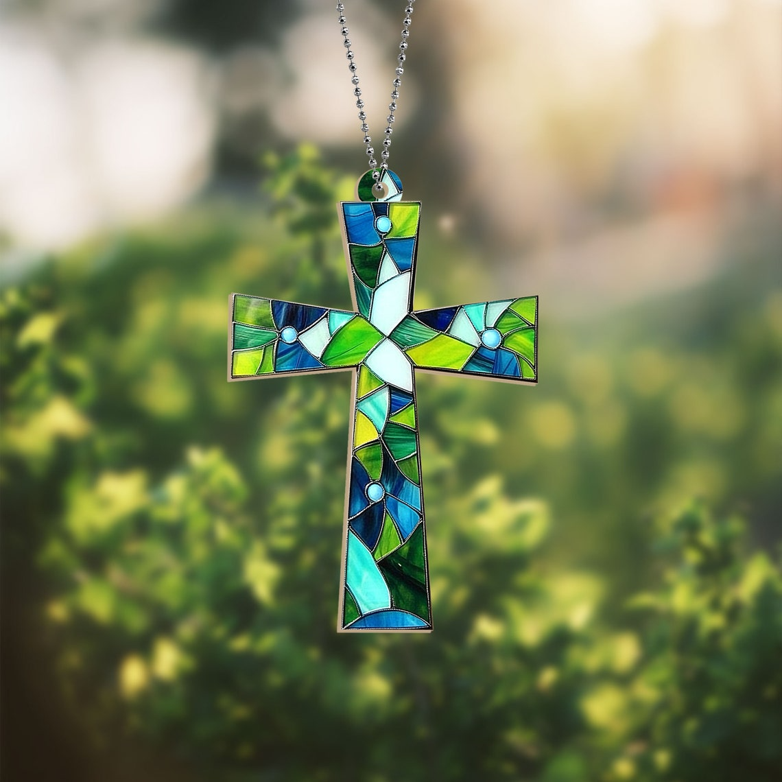 Jesus Cross Suncatcher Ornament, Jesus Cross Hanging Window Suncatcher Decor