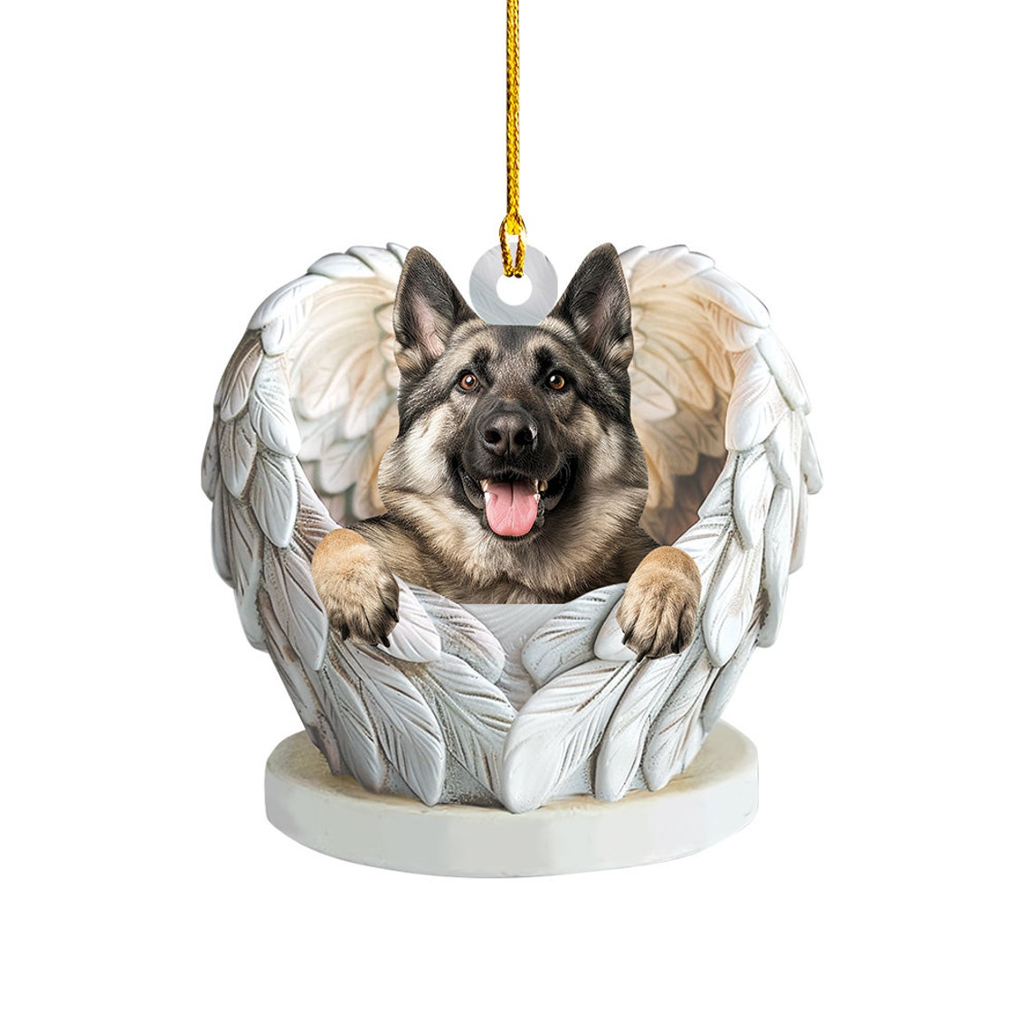 Norwegian Elkhound Dog Angel Wings Ornament, Cute Dog Hanging Christmas Ornament Decor