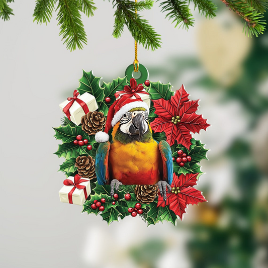 Parrot Hanging Christmas Tree Wreath Ornament, Cute Parrot Rearview Mirror Car Ornament