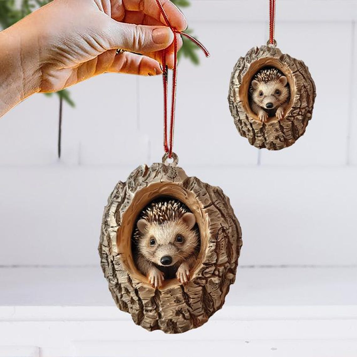 Christmas Hedgehog Flat Ornament Decor, Hedgehog Hanging Ornament Holiday Gift