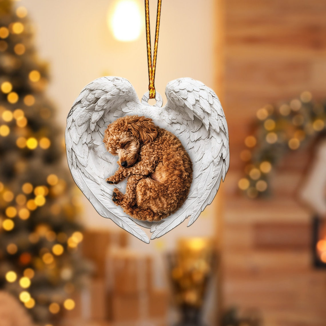 Poodle Dog Sleeping Angel Wings Ornament, Ornament Cute Dog Christmas Decor Gift