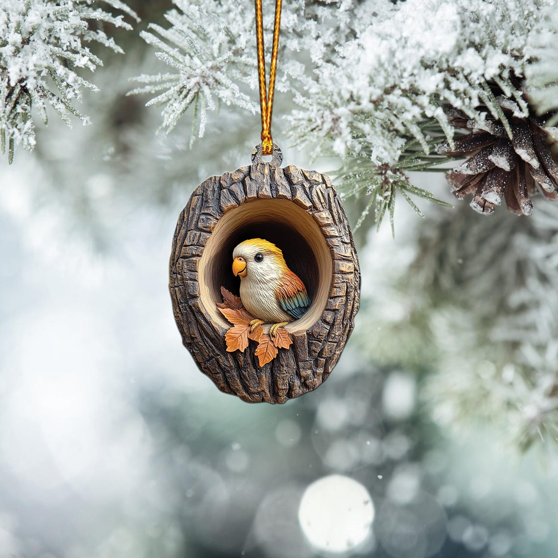 Cute Parrot Hanging Christmas Ornament, Christmas Parrot Rearview Mirror Car Ornament Decor