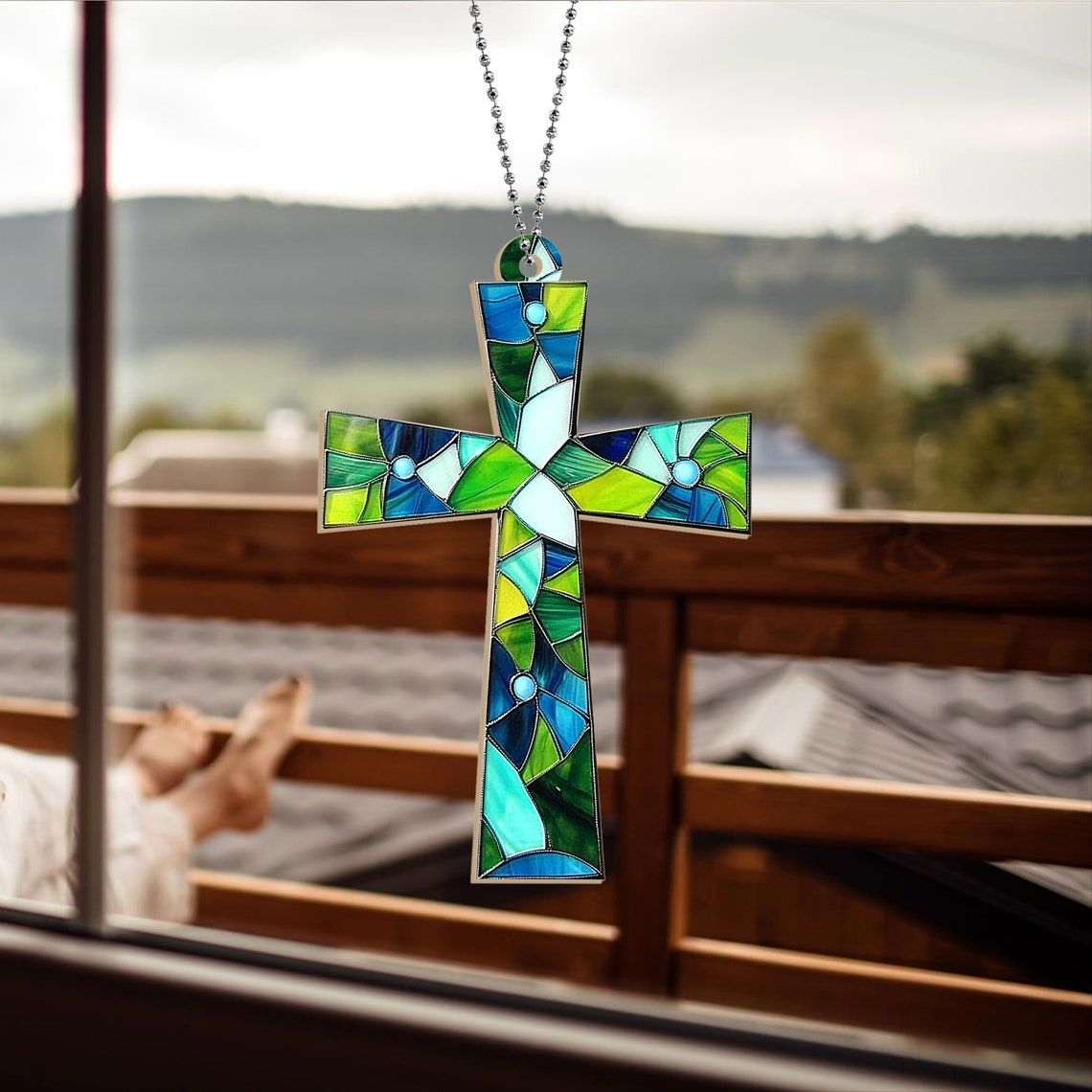 Jesus Cross Suncatcher Ornament, Jesus Cross Hanging Window Suncatcher Decor