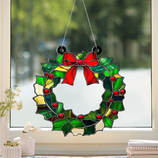 Christmas Wreath Suncatcher Ornament, Christmas Wreath Hanging Decor Gift