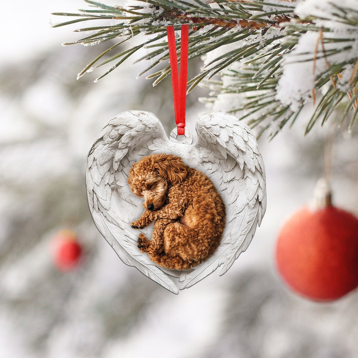 Poodle Dog Sleeping Angel Wings Ornament, Ornament Cute Dog Christmas Decor Gift