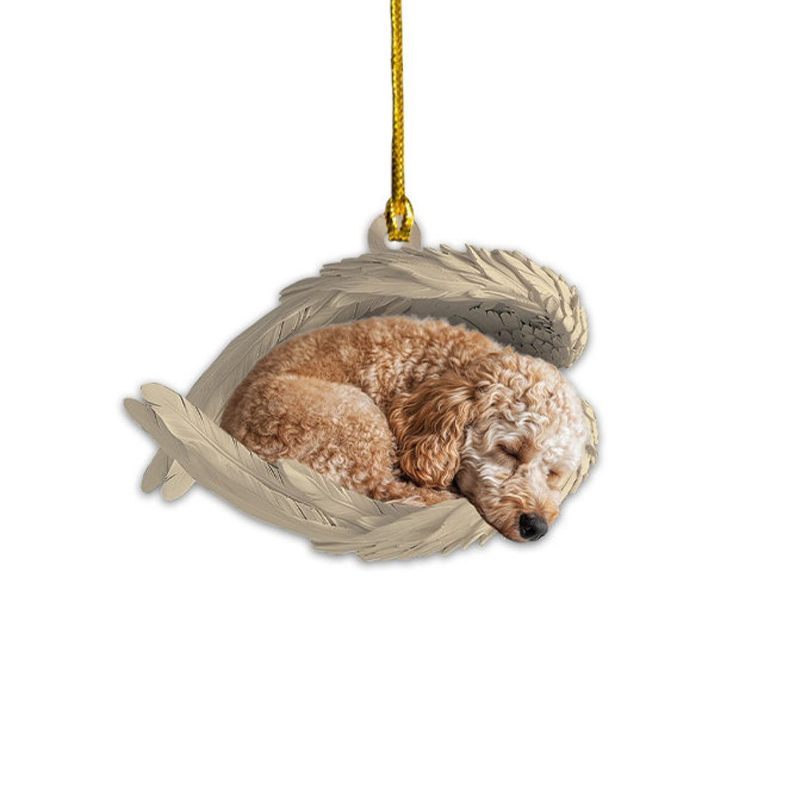 Cute Poodle Dog Sleeping Angel Wings Ornament, Cute Dog Hanging Christmas Ornament Gift