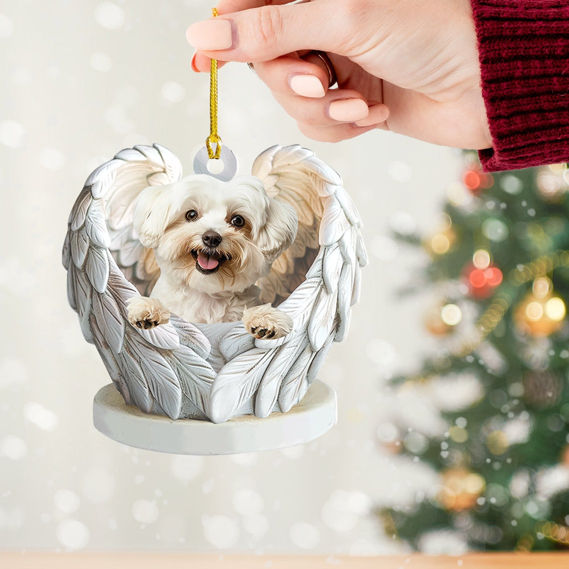 Maltese Dog Angel Christmas Ornament Gift, Maltese Dog Rearview Mirror Car Ornament Decor (Copy)