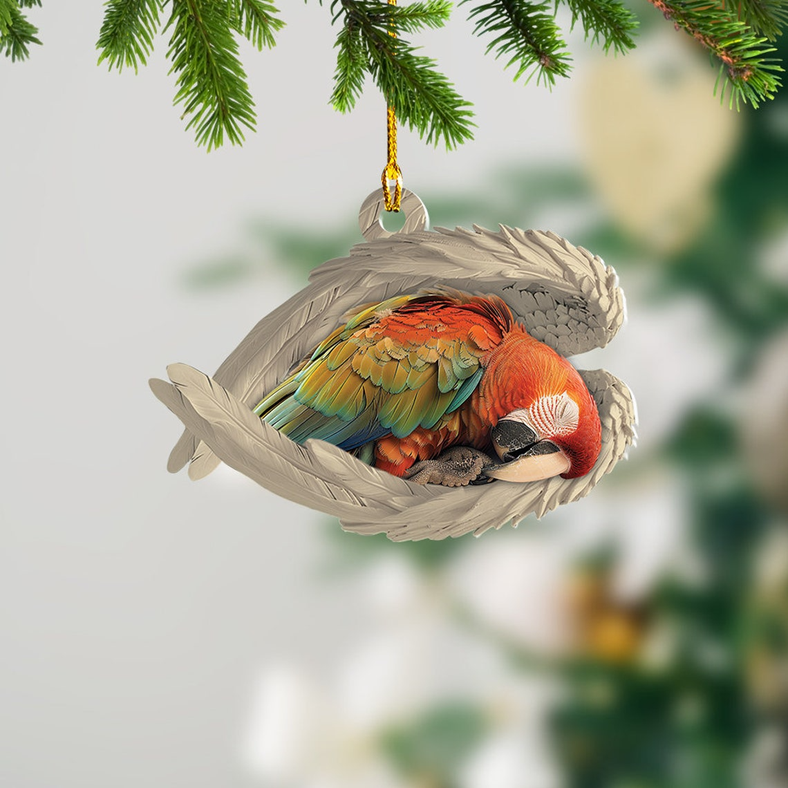 Quaker Parrot Sleeping Angel Wings Ornament, Cute Parrot Car Hanging Ornament Christmas Gift