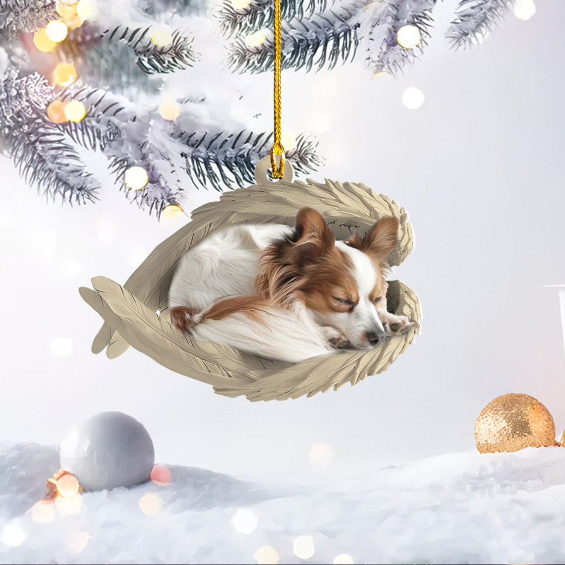 Papillon Dog Hanging Christmas Ornament Gift, Christmas Papillon Dog Car Ornament Decor Gift