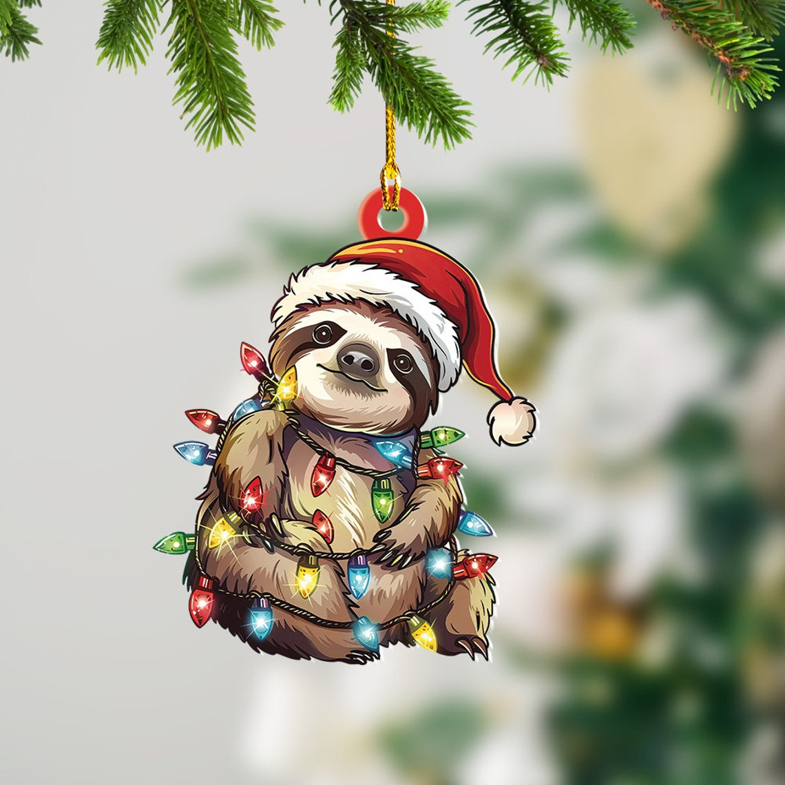 Sloth Christmas Lights Ornament Gift, Cute Sloth Hanging Christmas Tree Ornament Decor Holiday