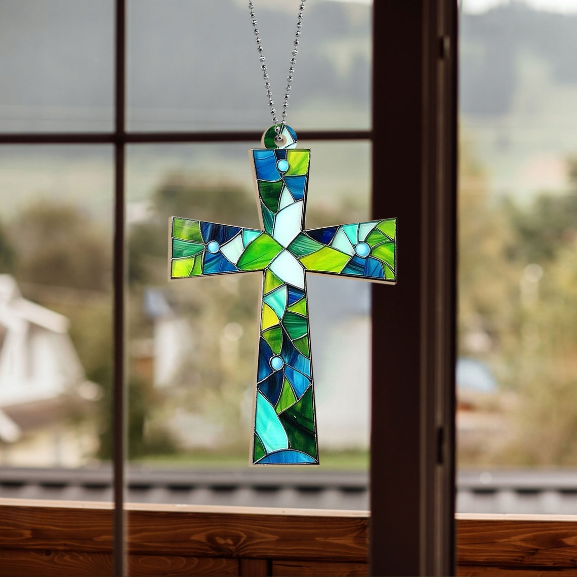 Jesus Cross Suncatcher Ornament, Jesus Cross Hanging Window Suncatcher Decor