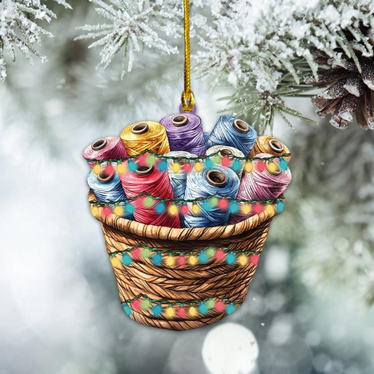 Sewing Basket Christmas Tree Ornament, Sewing Hanging Christmas Light Ornament Decor