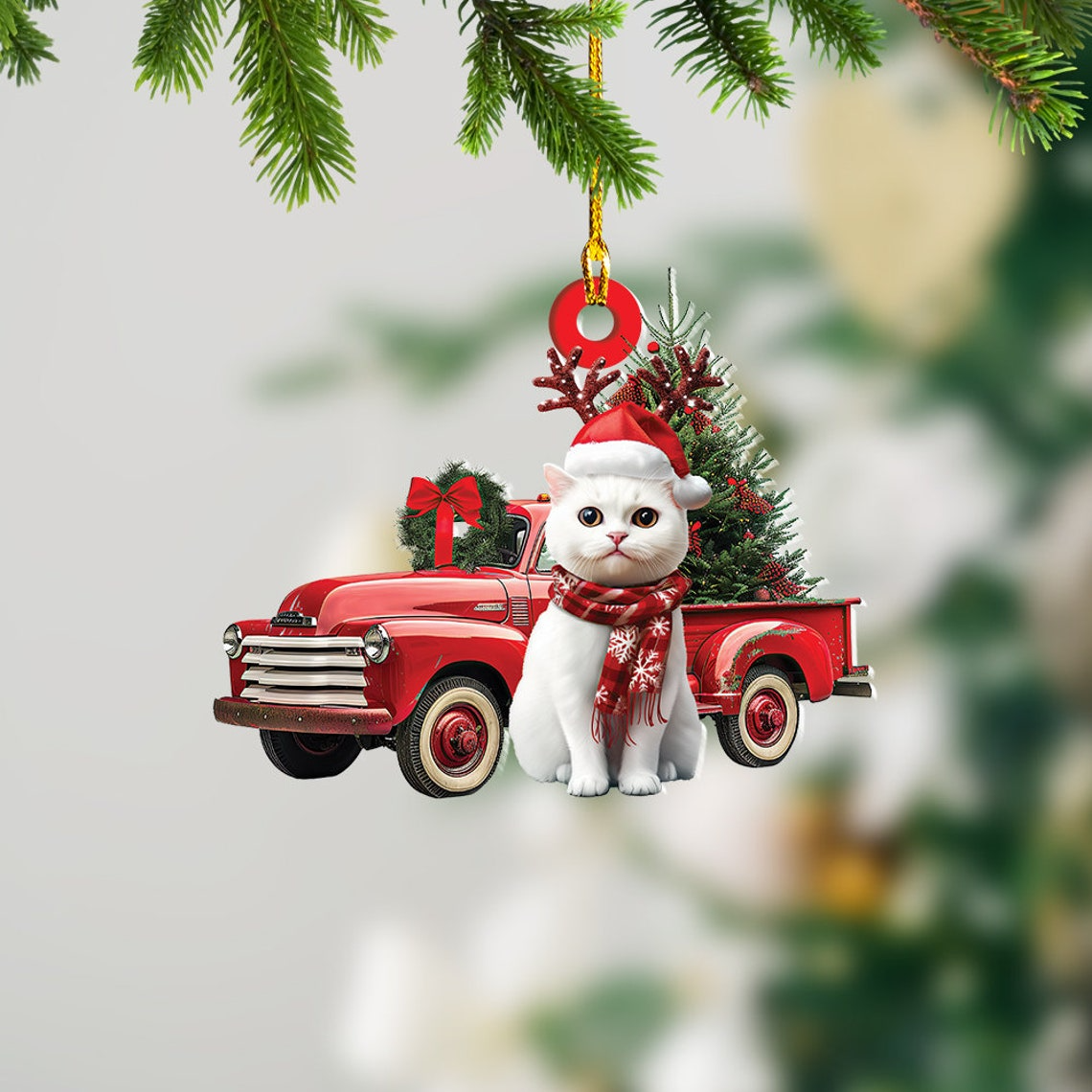 Laperm Shorthair White Cat Hanging Christmas Ornament, Christmas Cat Hanging Ornament Decor Gift